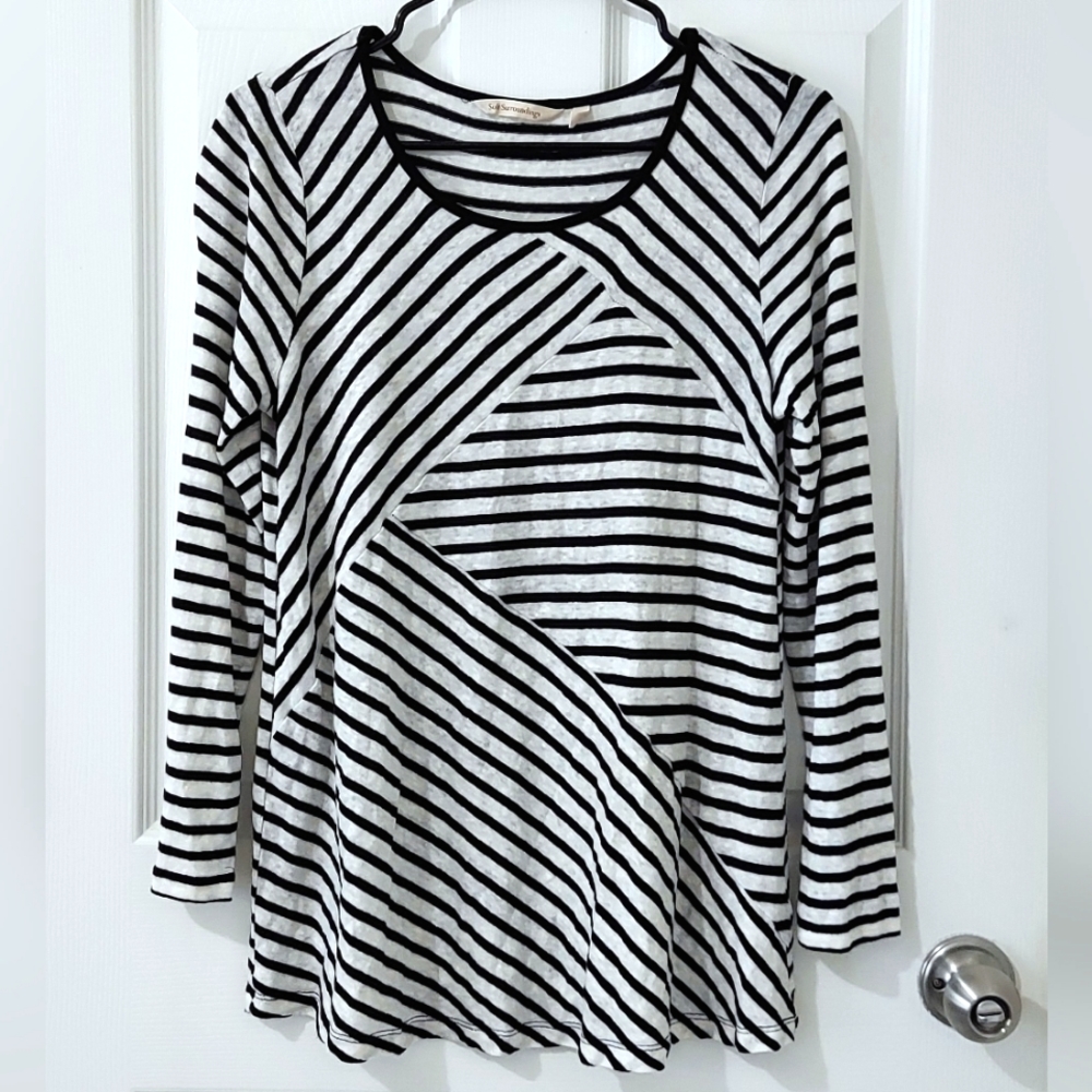 Soft Surroundings Linen Blend Stripe Long Sleeve Tunic